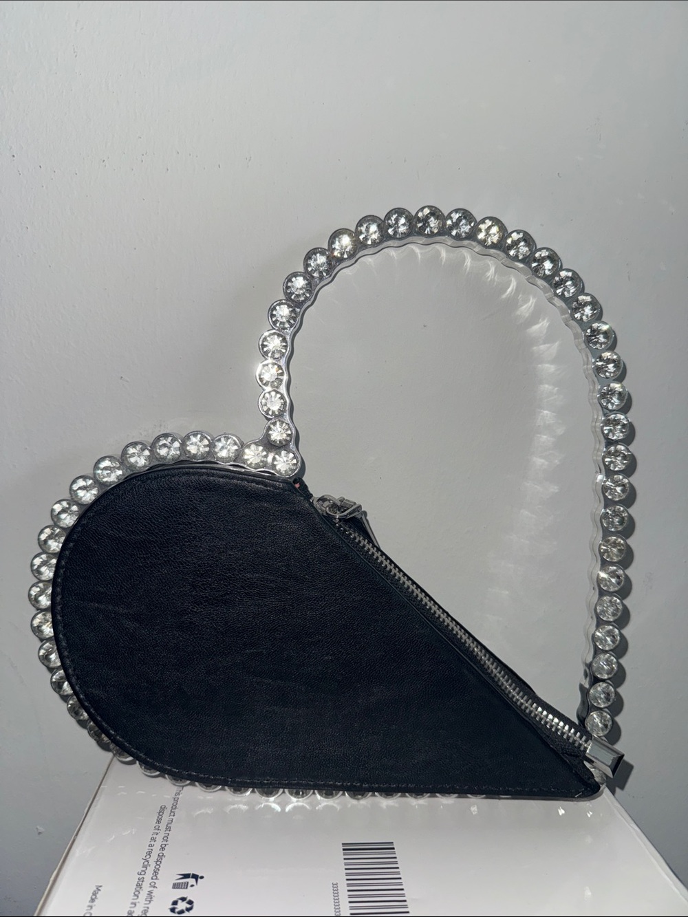 Fashion Nova Black Heart-Shaped Crystal Handle Mini Bag